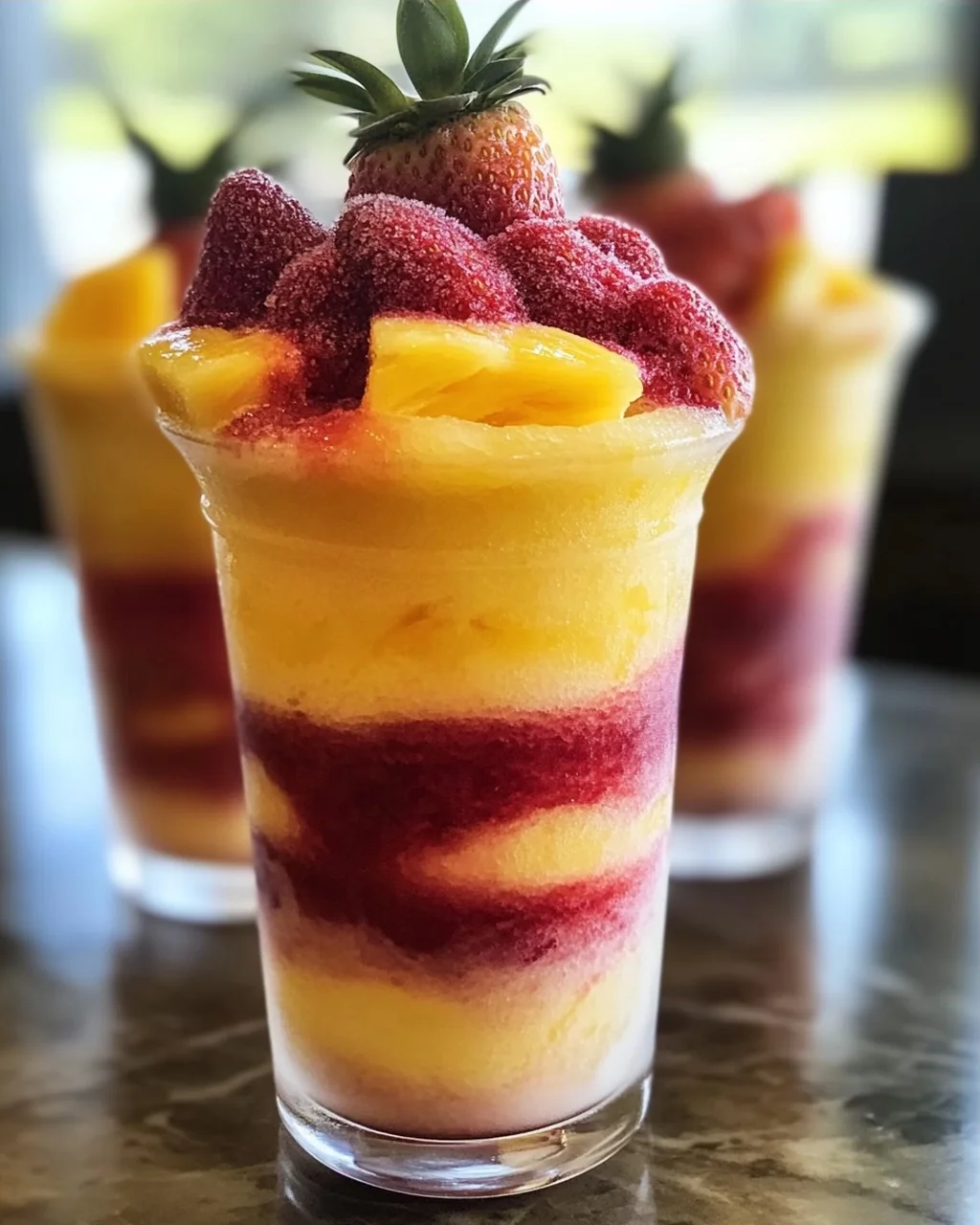 Ananas Erdbeer Swirl Slushies für heiße Sommertage
