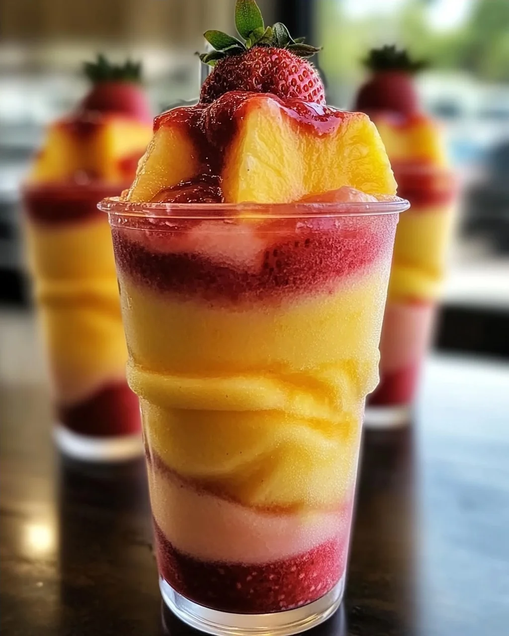 Ananas Erdbeer Swirl Slushies für heiße Sommertage
