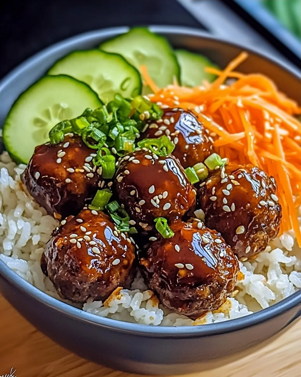 BBQ Fleischbällchen Reisbowl für schnelles Kochen