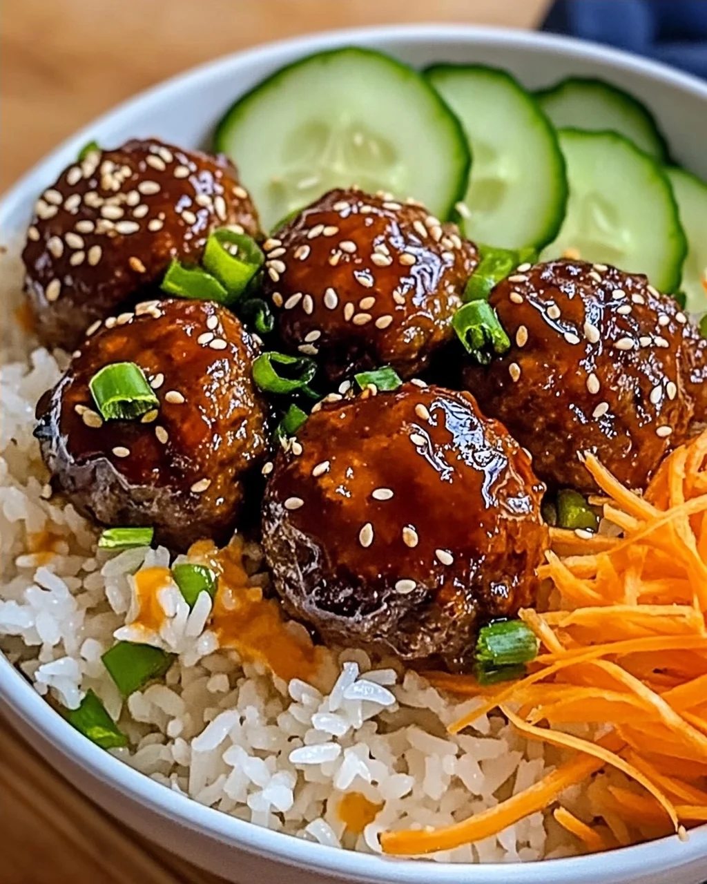 BBQ Fleischbällchen Reisbowl für schnelles Kochen
