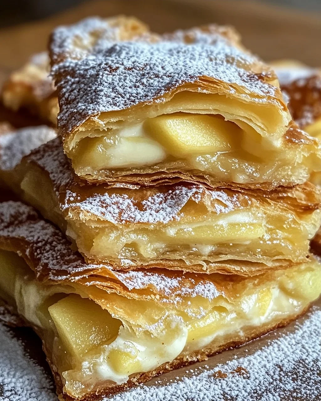 Blätterteigkuchen mit Puddingcreme und Apfel