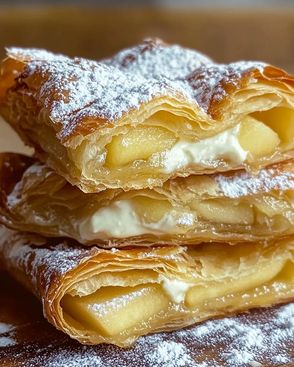 Blätterteigkuchen mit Puddingcreme und Apfel
