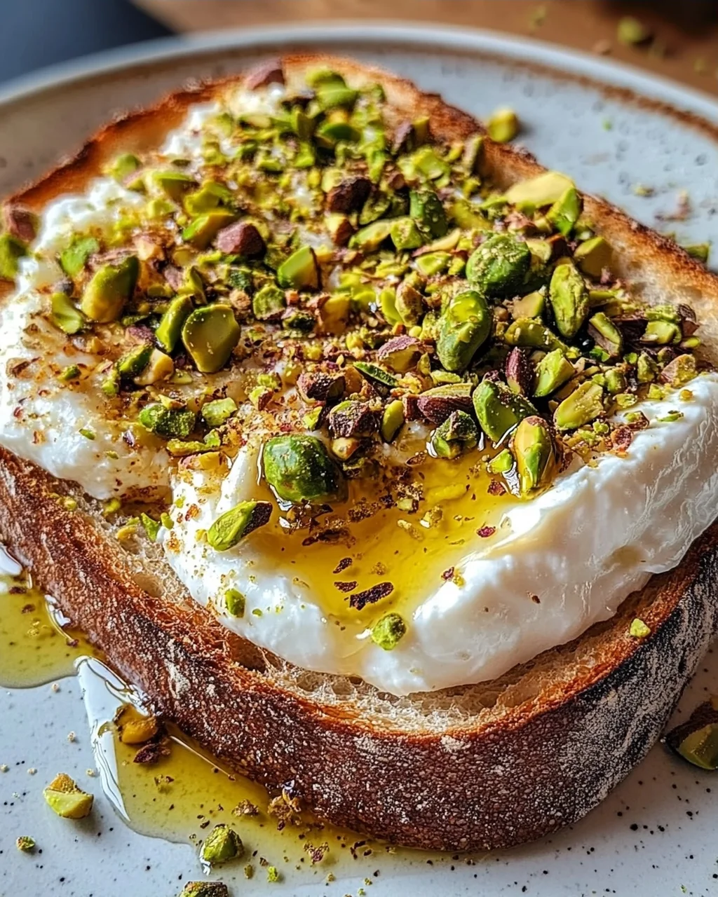 Burrata-Toast mit Pistazien und heißem Honig