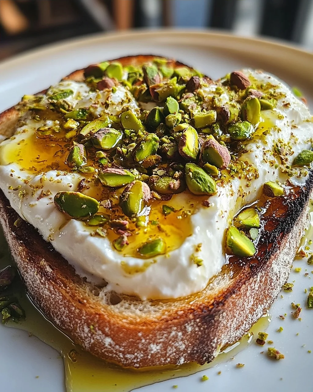 Burrata-Toast mit Pistazien und heißem Honig