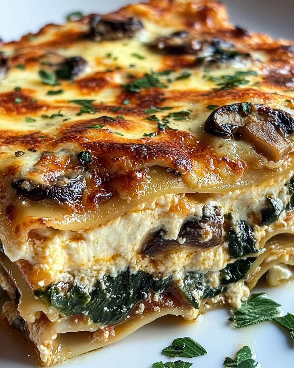 Cremige Spinat- und Pilzlasagne