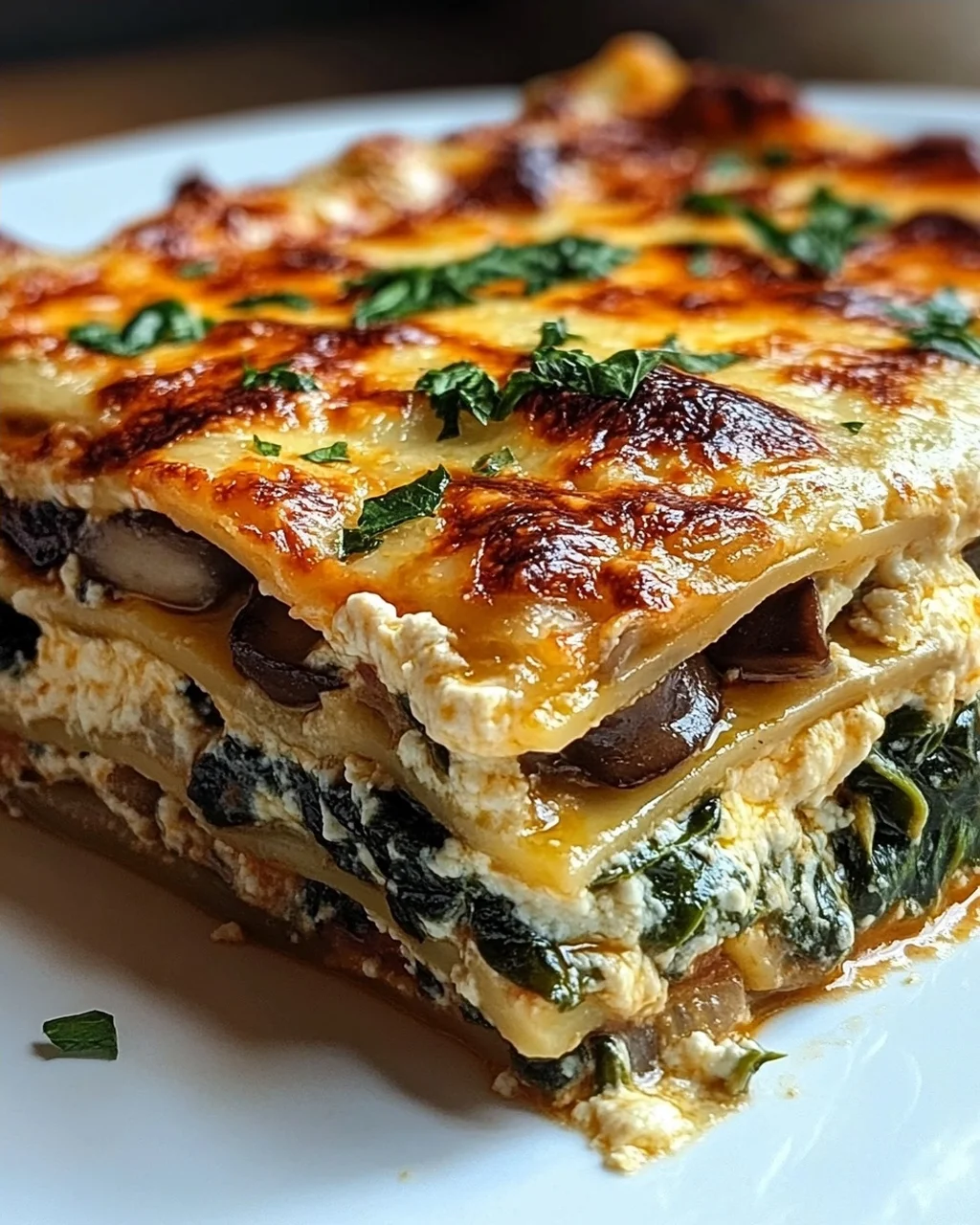 Cremige Spinat- und Pilzlasagne