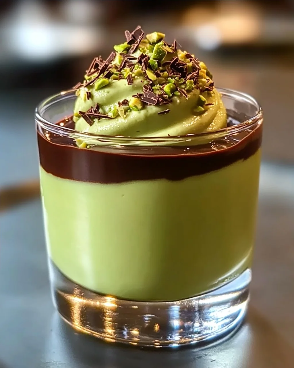Cremiges Pistazienmousse mit Schokoladenganache Rezept