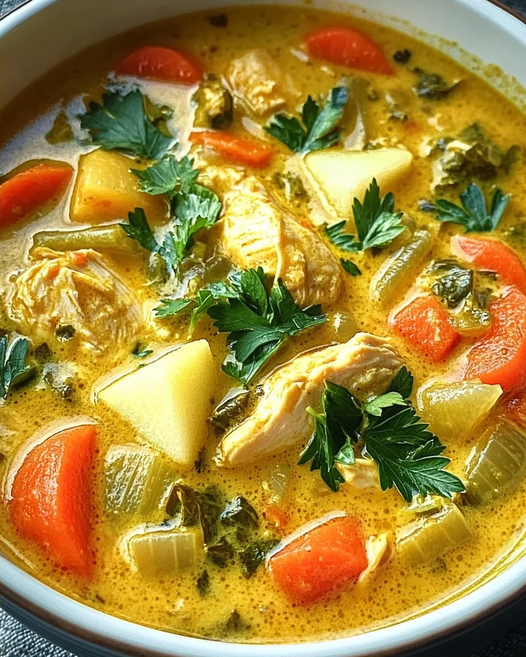 Currysuppe mit Hähnchen