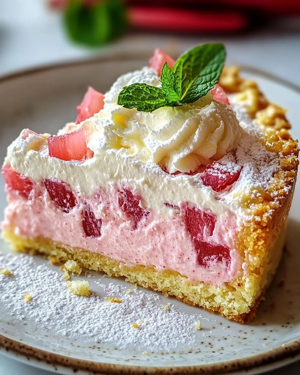 Fluffy Rhubarb Sour Cream Cake with Shortcrust Pastry Recipe