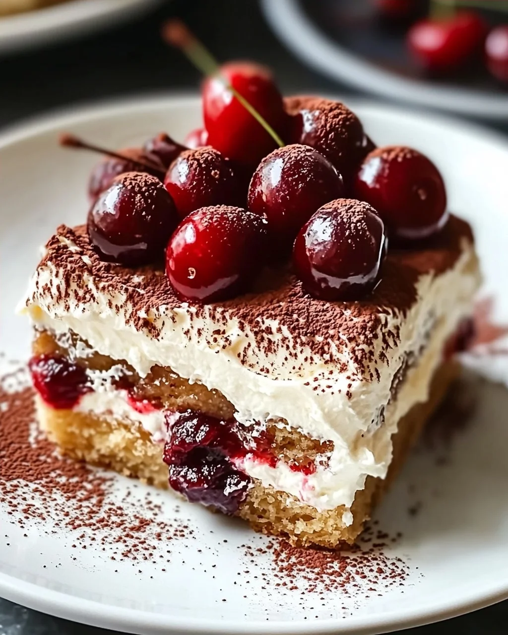 Fruchtiges Kirsch-Tiramisu mit Amaretto-Geschmack (alkoholfrei)