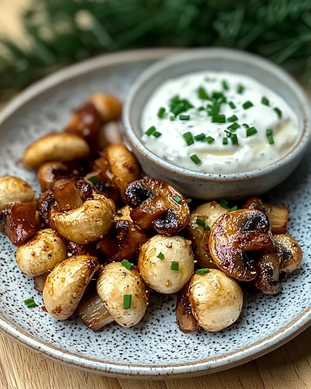 Gebratene Champignons mit Knoblauchdip (Rezept wie vom Weihnachtsmarkt)