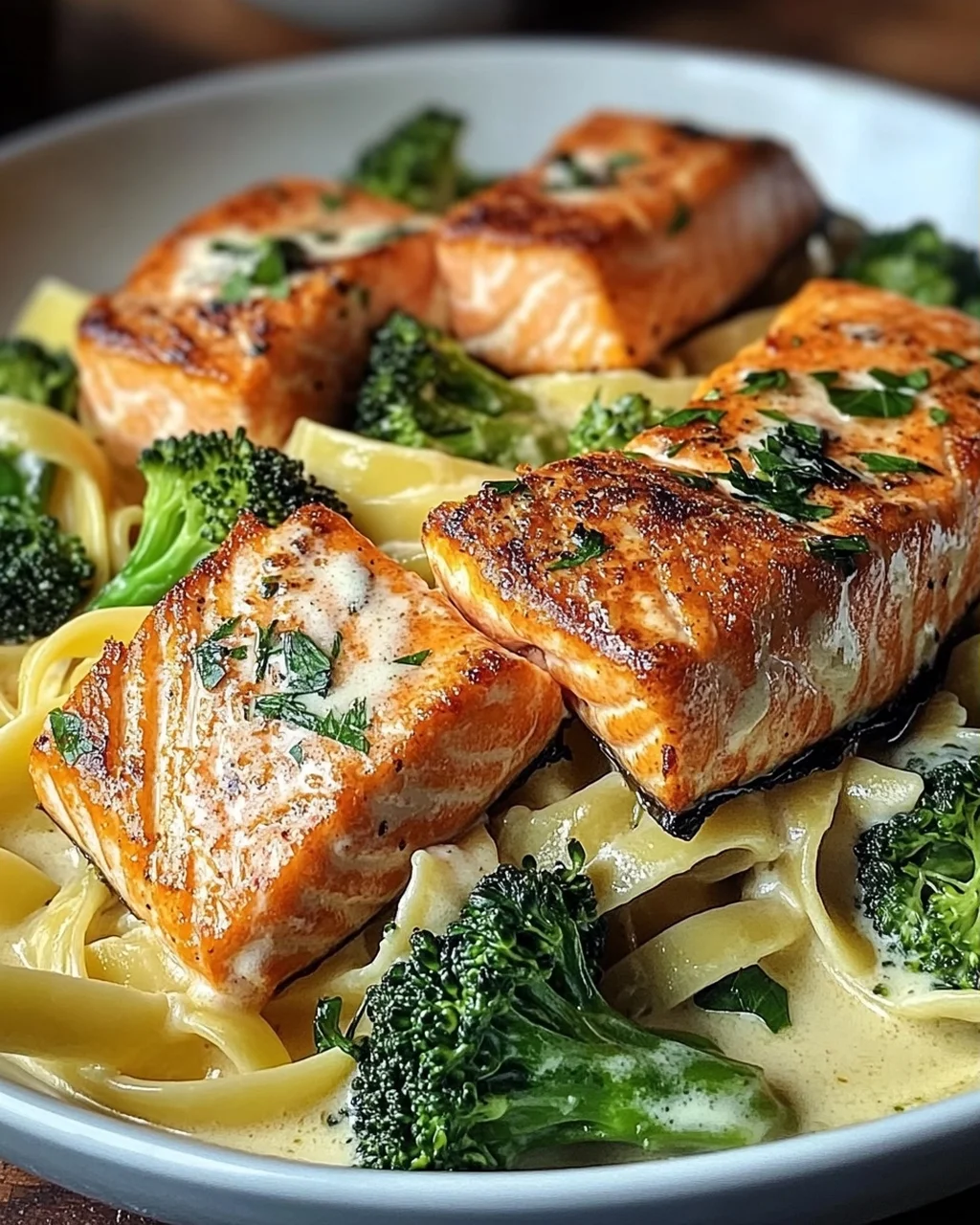 Gebratener Lachs und Brokkoli Alfredo