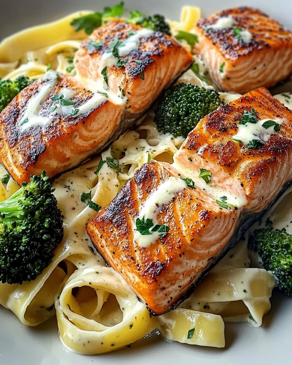 Gebratener Lachs und Brokkoli Alfredo