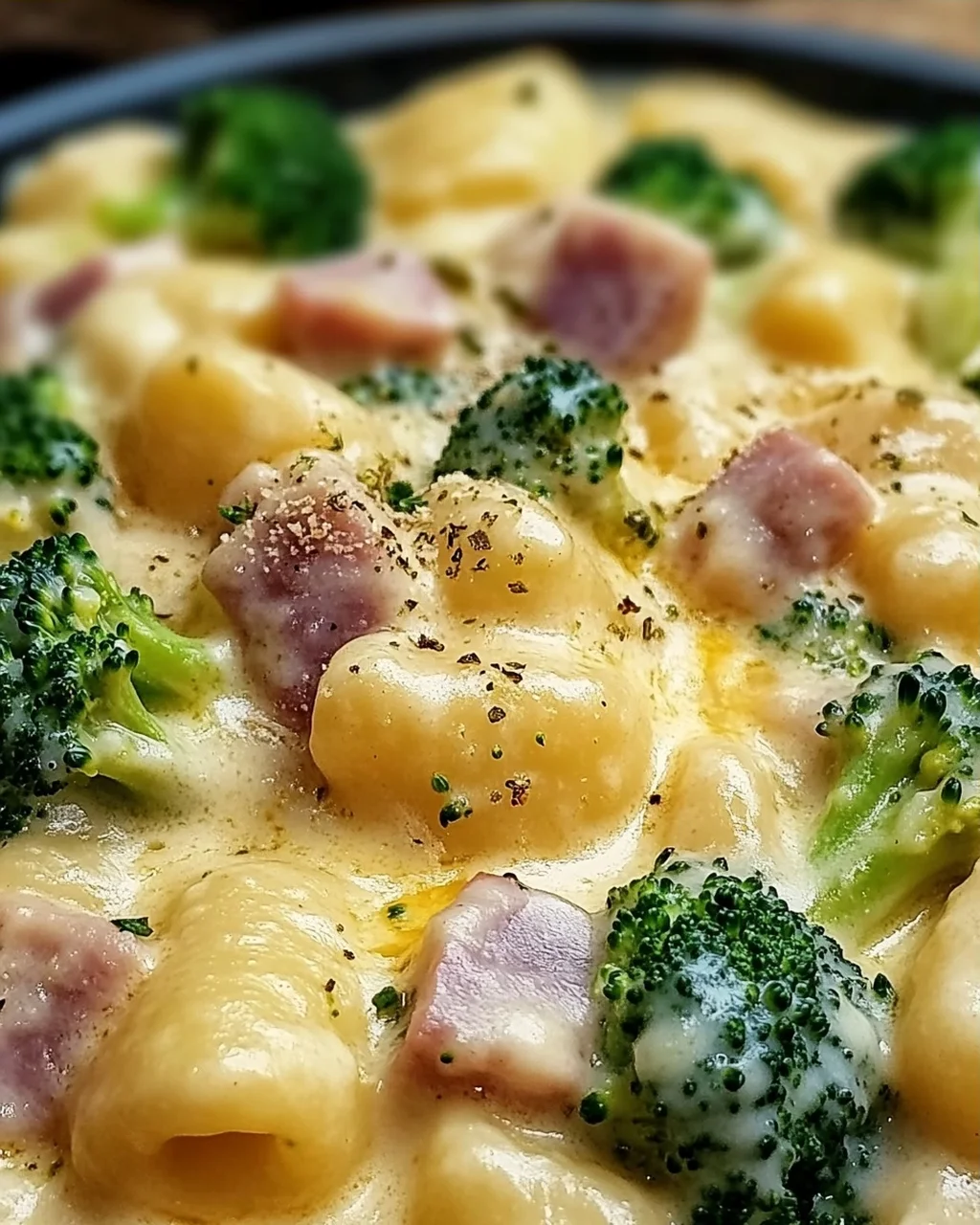 Gnocchi mit Brokkoli und Schinken in cremiger Käsesoße