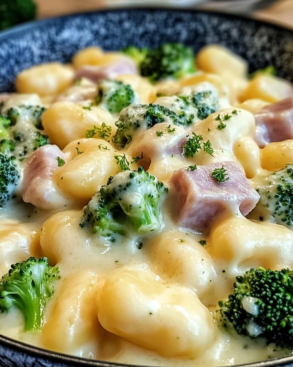 Gnocchi mit Brokkoli und Schinken in cremiger Käsesoße