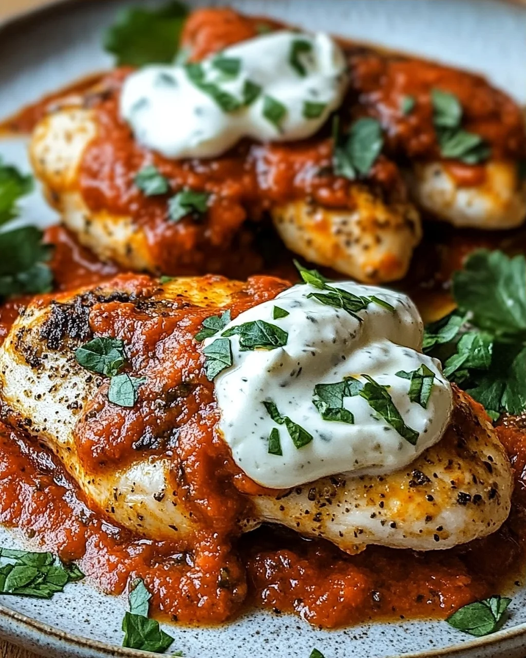 Hähnchenfilets mit einer Ajvar-Schmandsauce