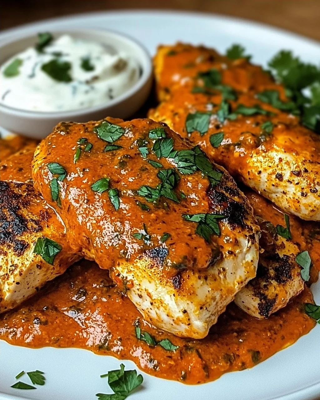 Hähnchenfilets mit einer Ajvar-Schmandsauce