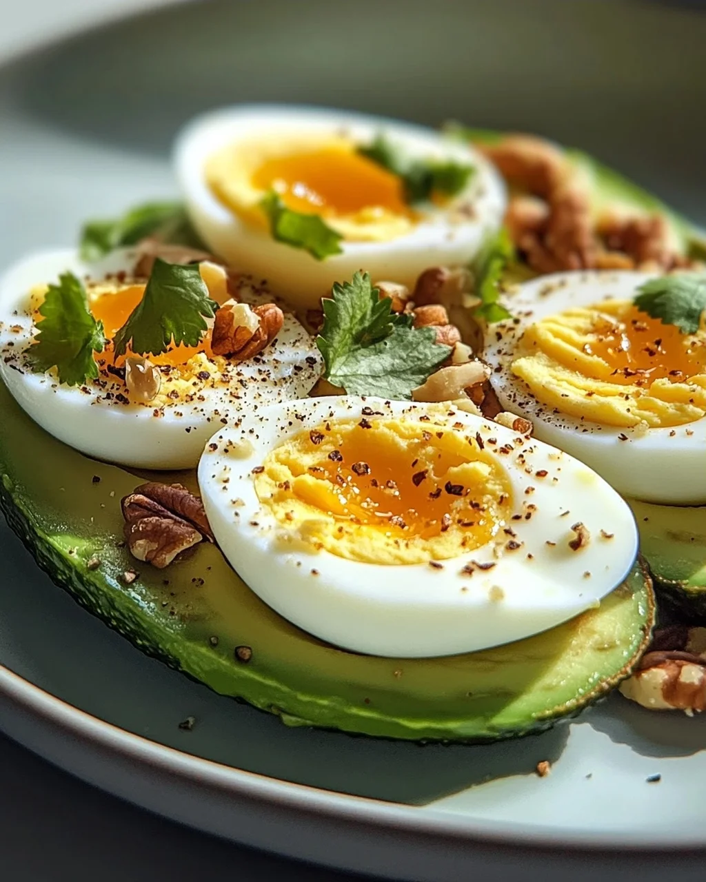 Hartgekochte Eier mit Avocado & Nüssen: Dein Power-Frühstück!