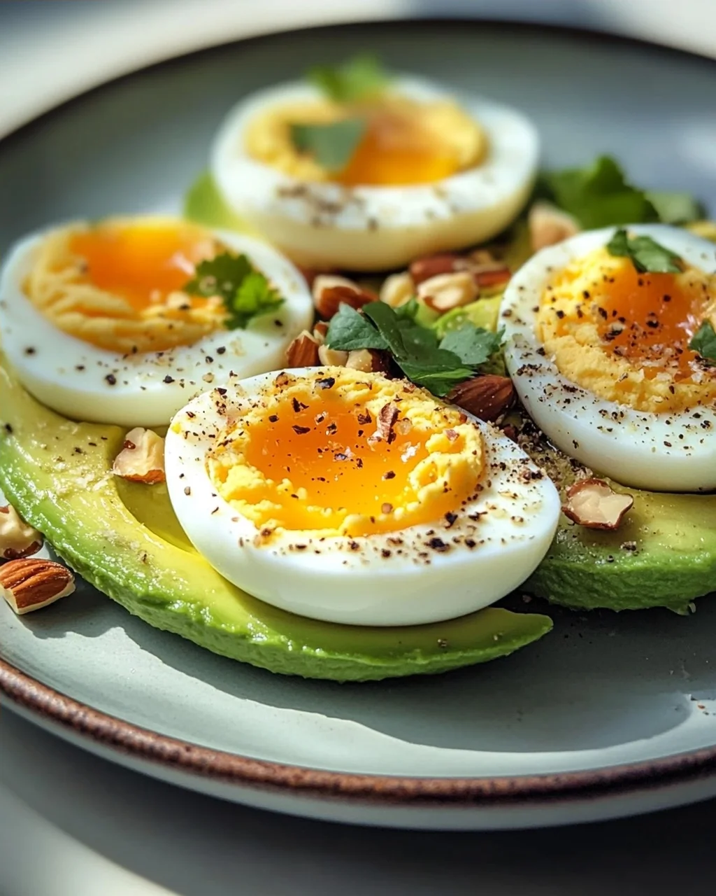 Hartgekochte Eier mit Avocado & Nüssen: Dein Power-Frühstück!