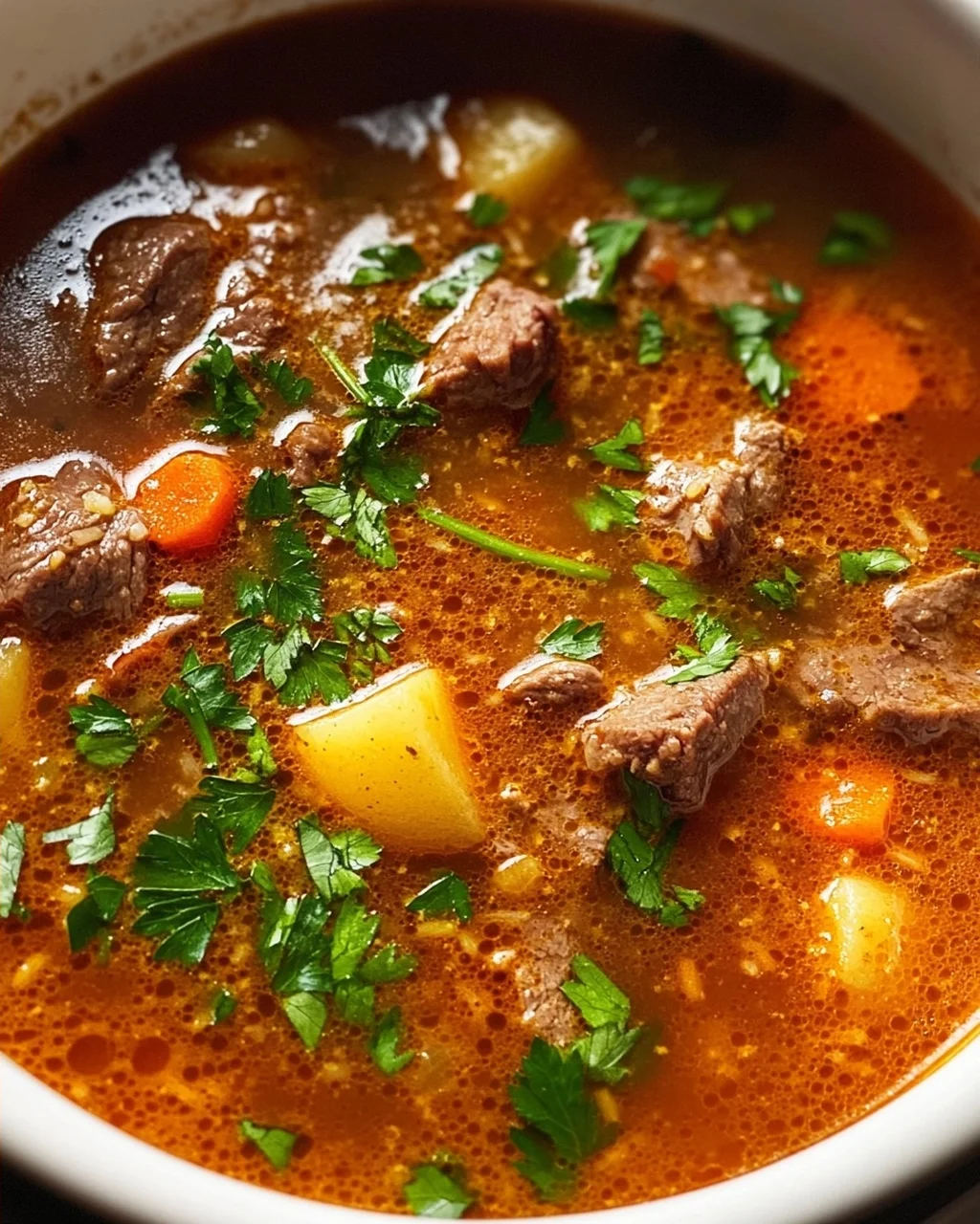 Herzhafte serbische Reisfleischsuppe