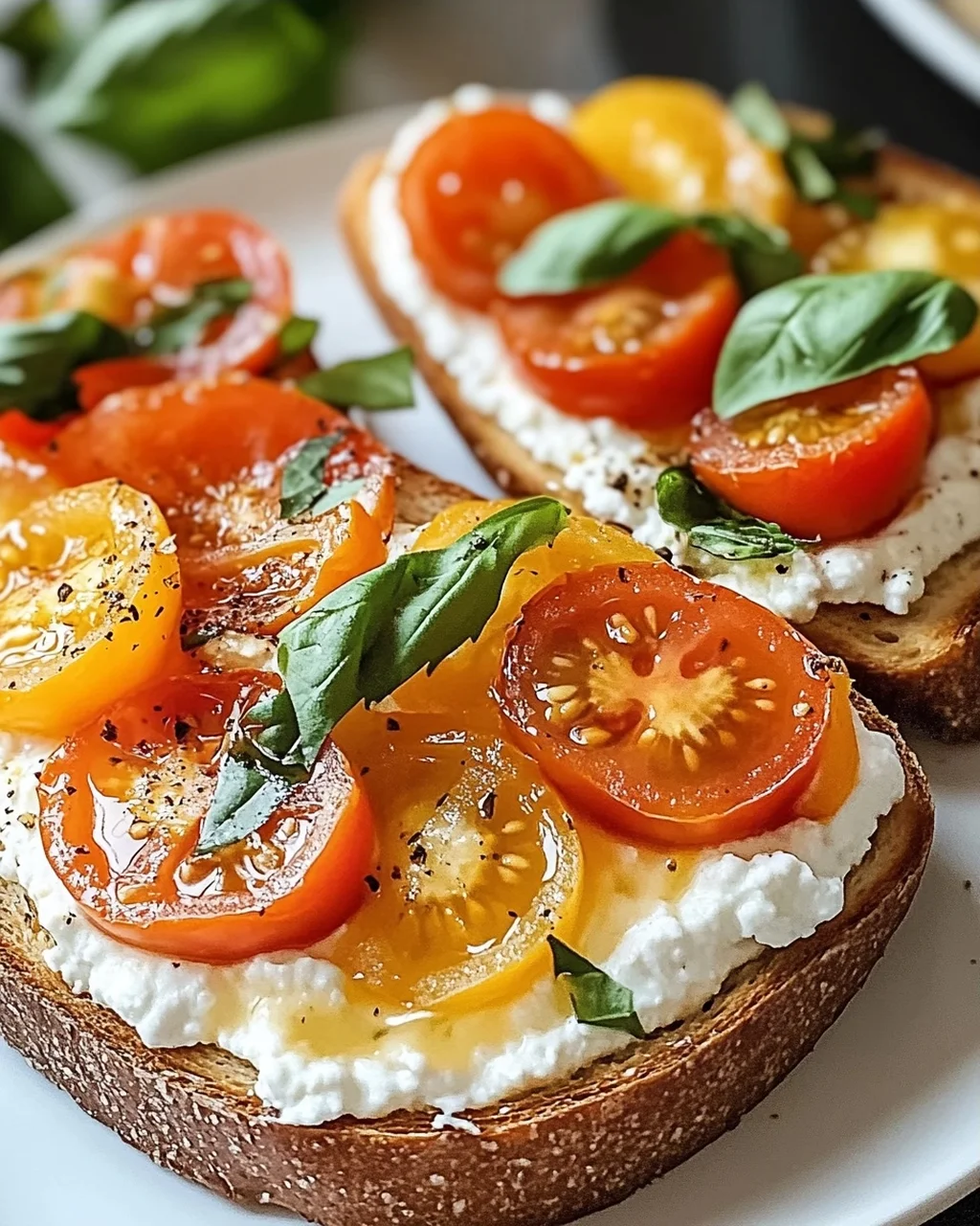 Herzhafter geschlagener Hüttenkäse-Toast mit Tomaten