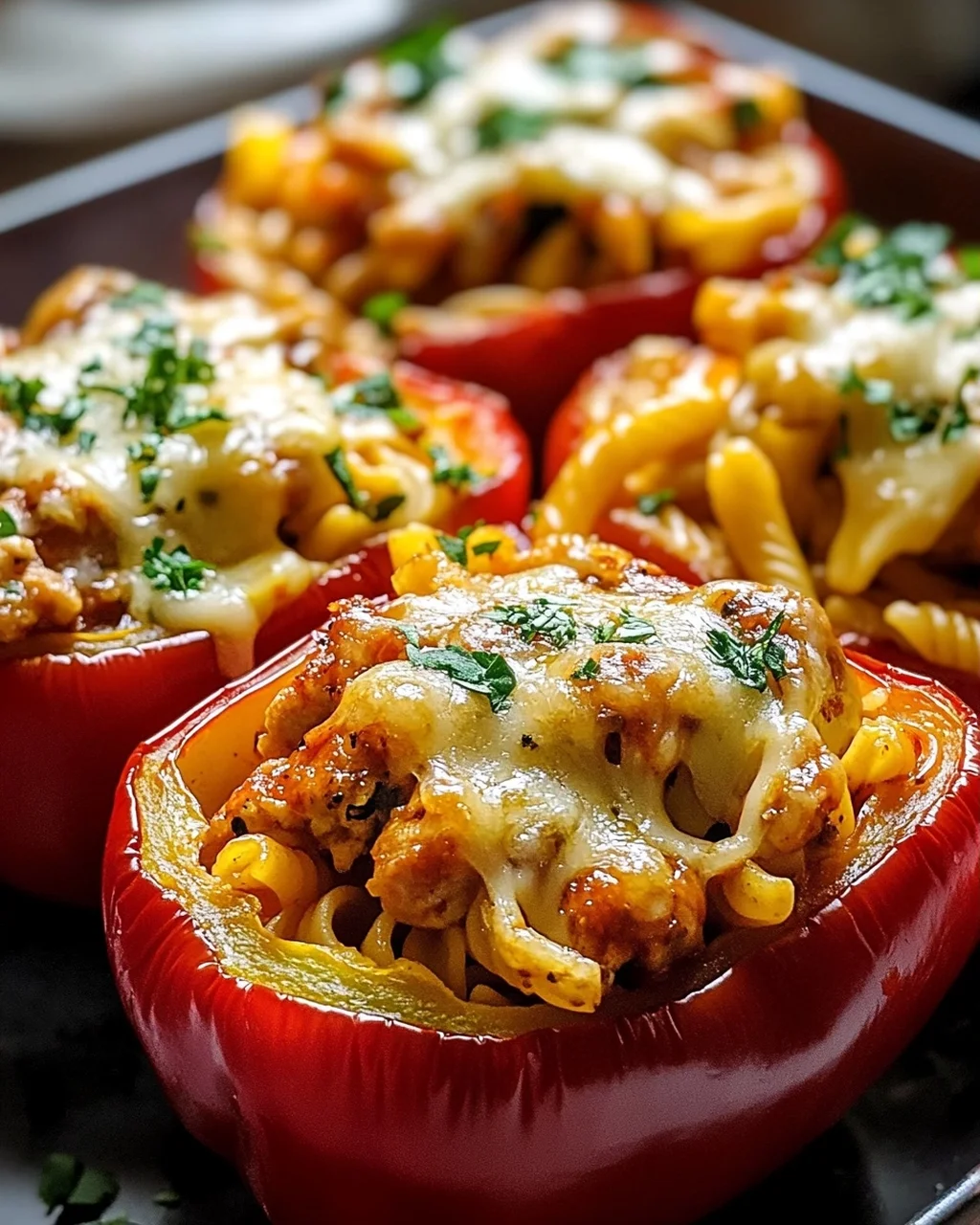 Honig-Knoblauch BBQ Hühnchen Pasta gefüllte Paprika Rezept