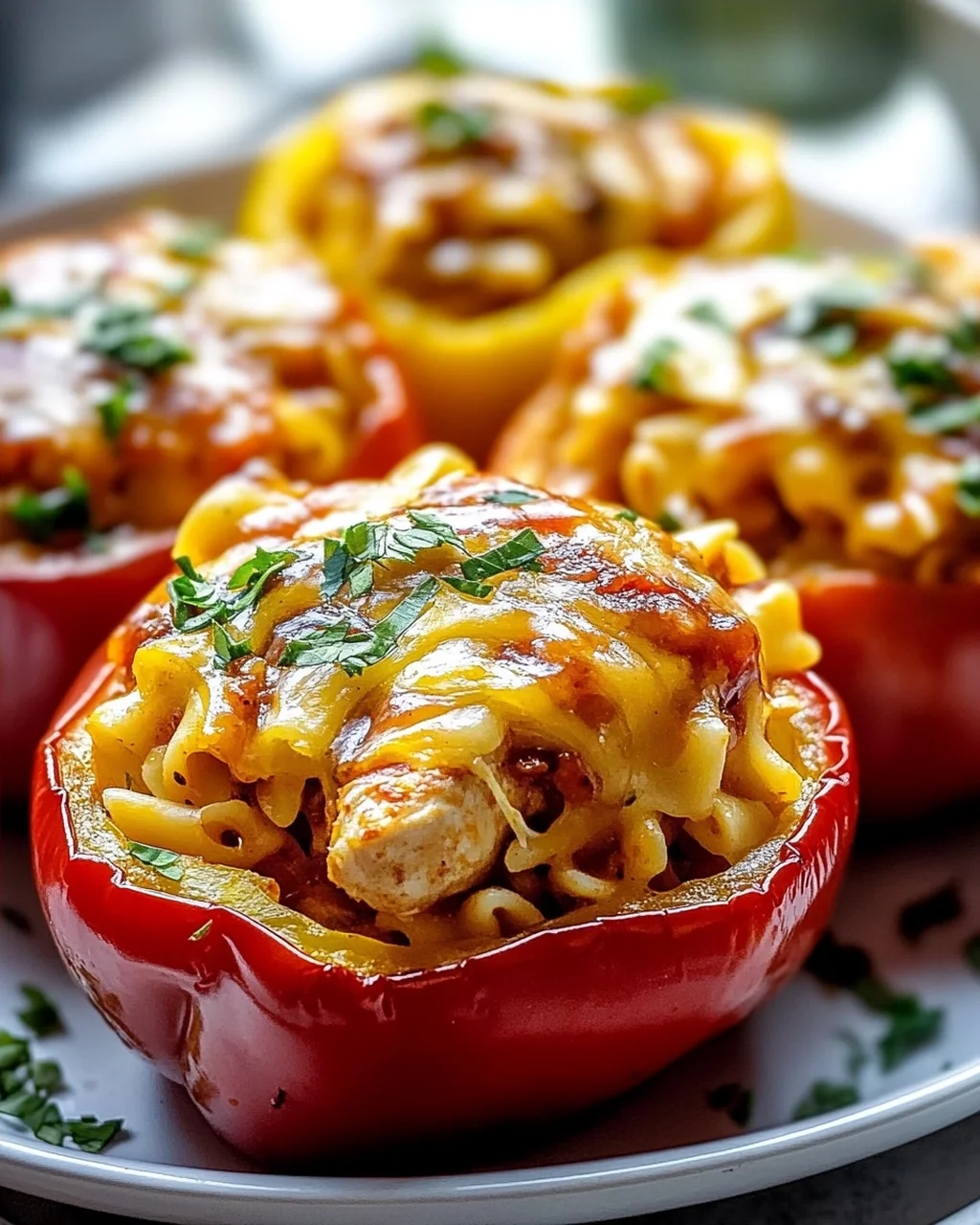 Honig-Knoblauch BBQ Hühnchen Pasta gefüllte Paprika Rezept