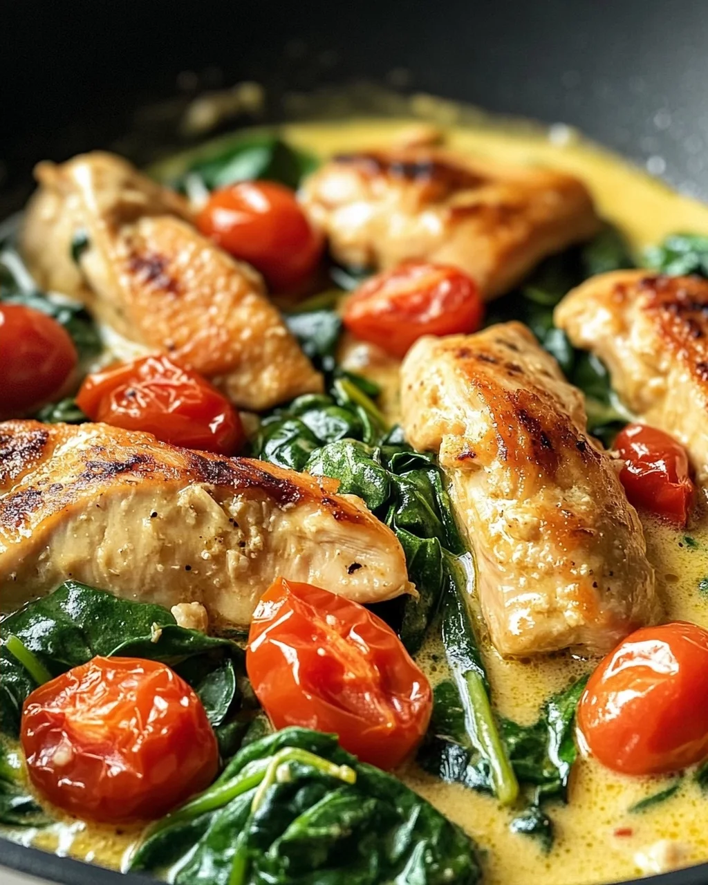 Keto Hähnchen Spinat Tomaten Pfanne: Cremiger Genuss mit Spinat & Tomaten
