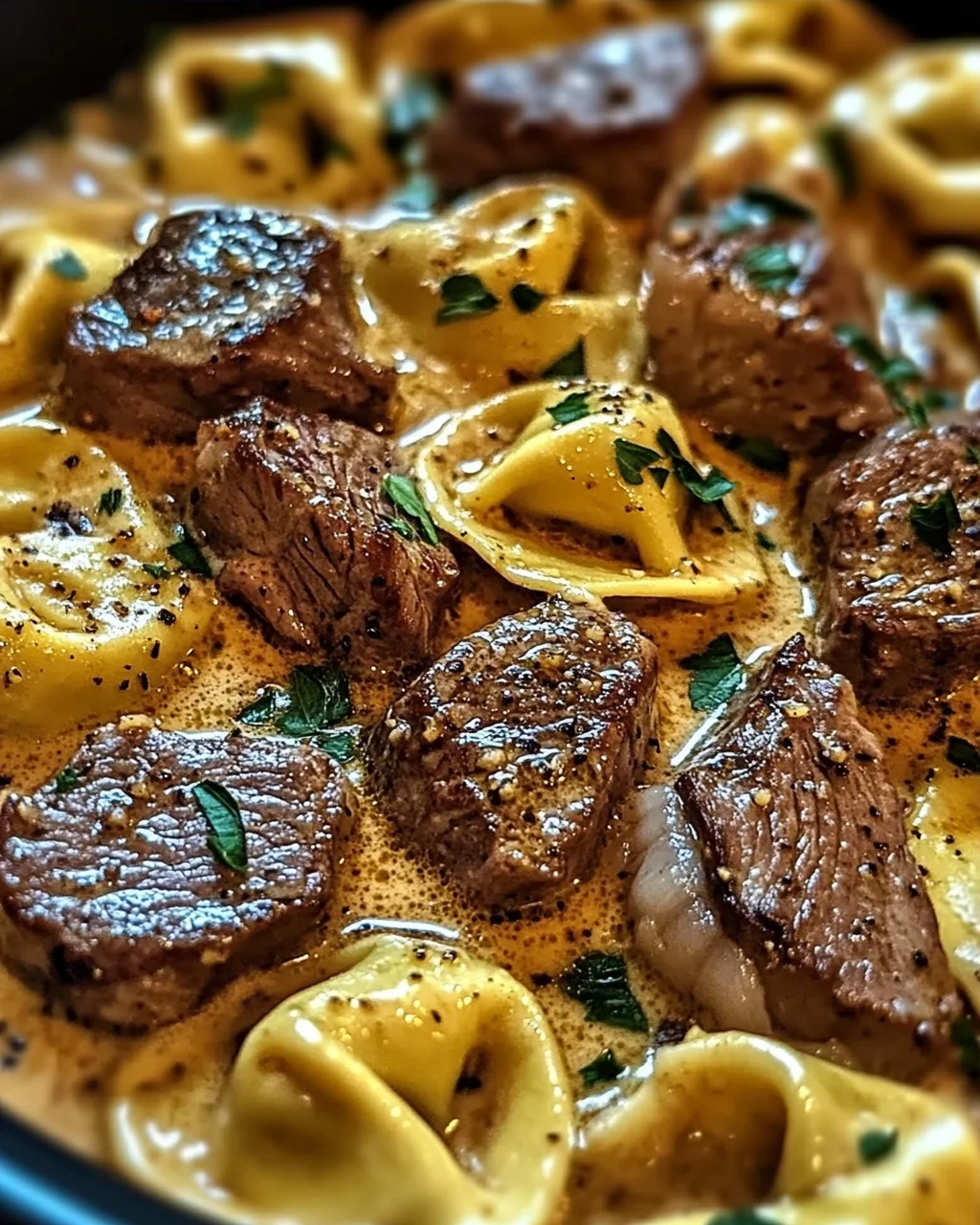 Knoblauchsteak-Tortellini in Sahnehause-Saucen-Glück