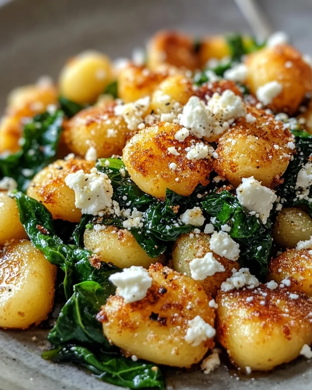 Knusprige Gnocchi mit Spinat und Feta