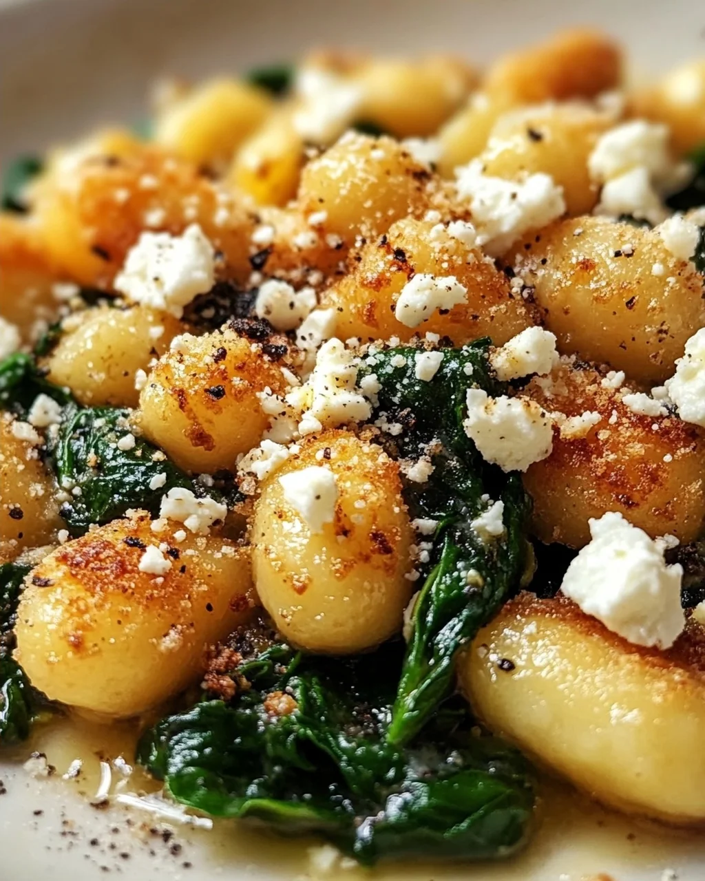 Knusprige Gnocchi mit Spinat und Feta