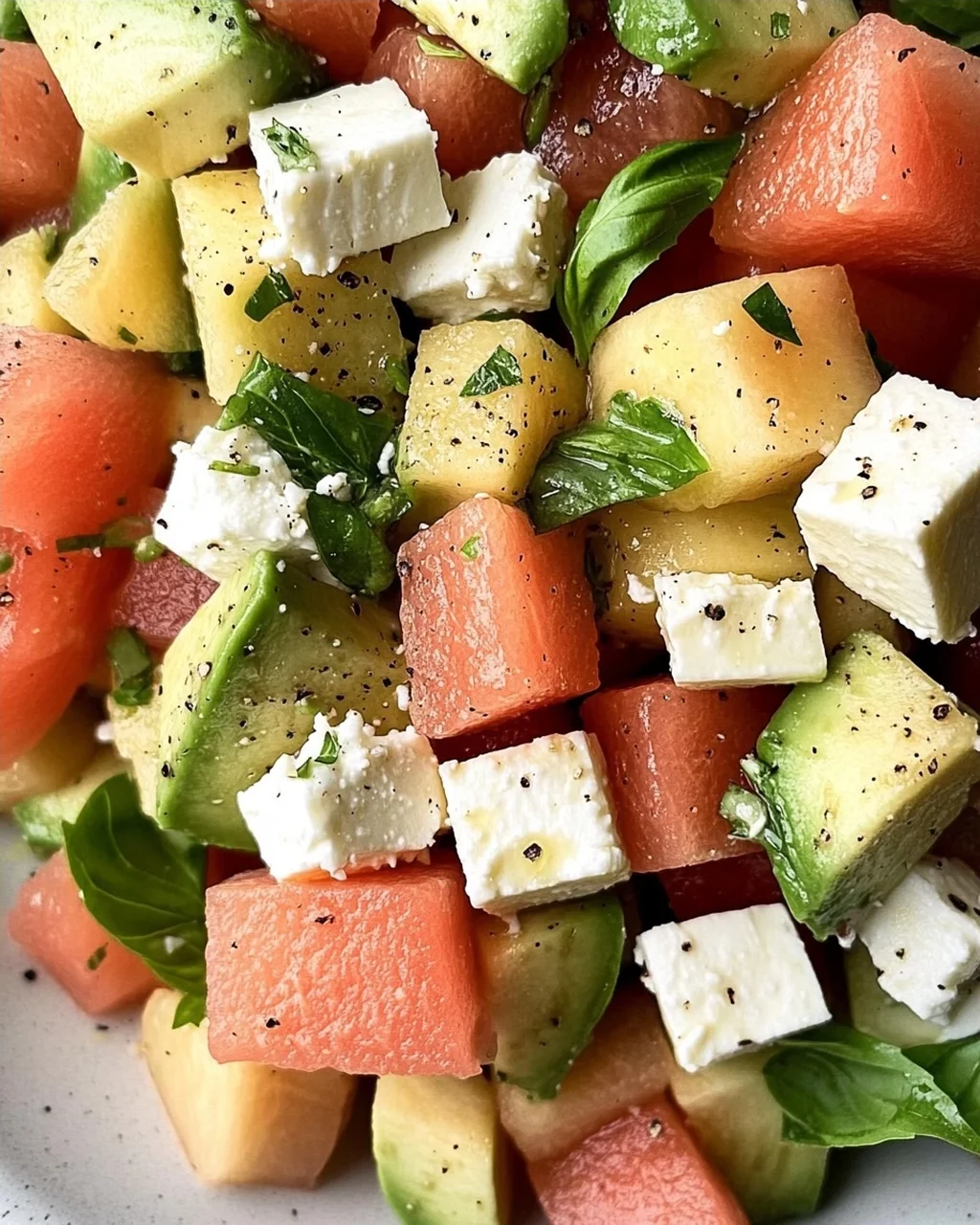 Melonen Feta Salat mit Avocado