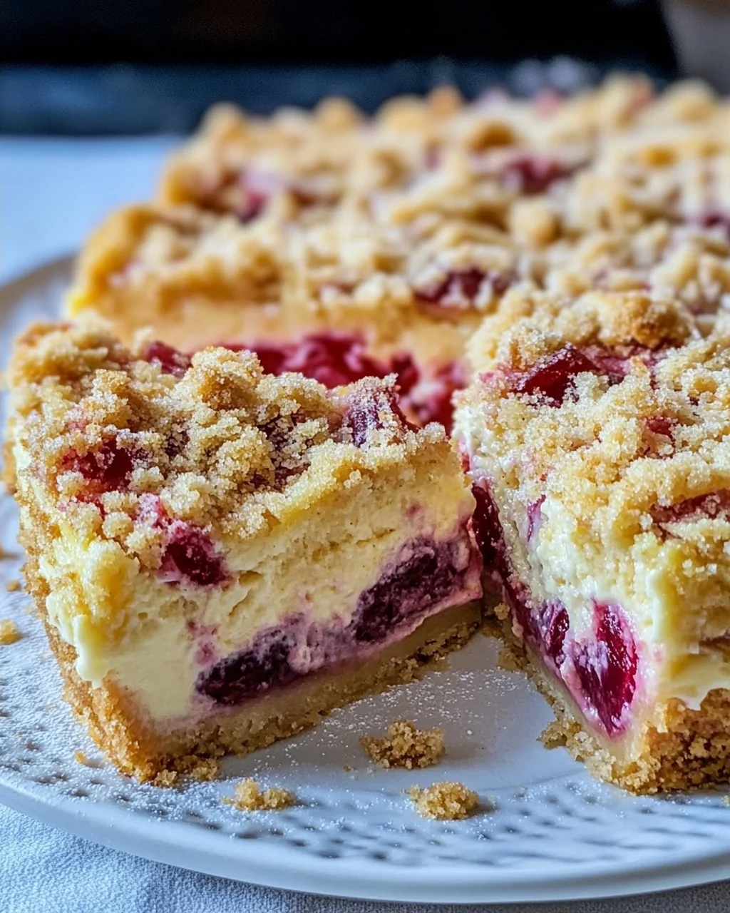 Rhabarber-Cheesecake mit Streuseln - Rhabarber Käsekuchen