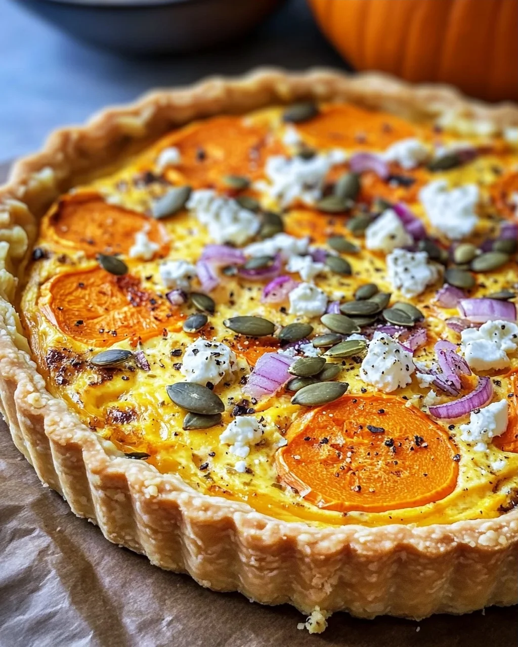 Saftige Kürbis-Quiche mit Feta