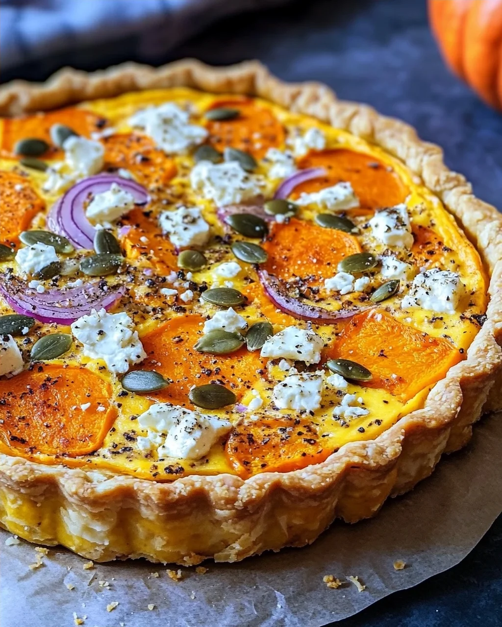 Saftige Kürbis-Quiche mit Feta