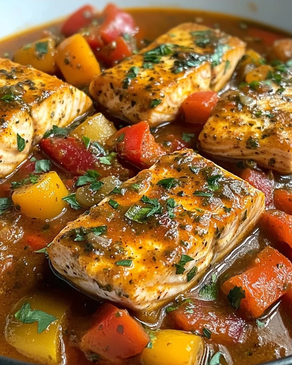 Scharfer marokkanischer Fisch in reicher Sauce