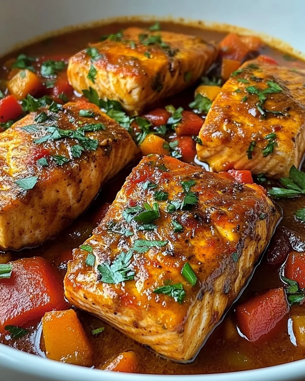 Scharfer marokkanischer Fisch in reicher Sauce
