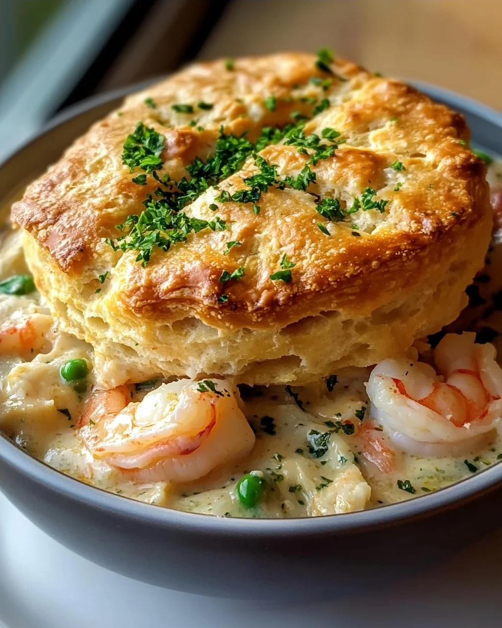 Slow Cooker Cheddar Bay Biscuit Seafood Pot Pie Rezept