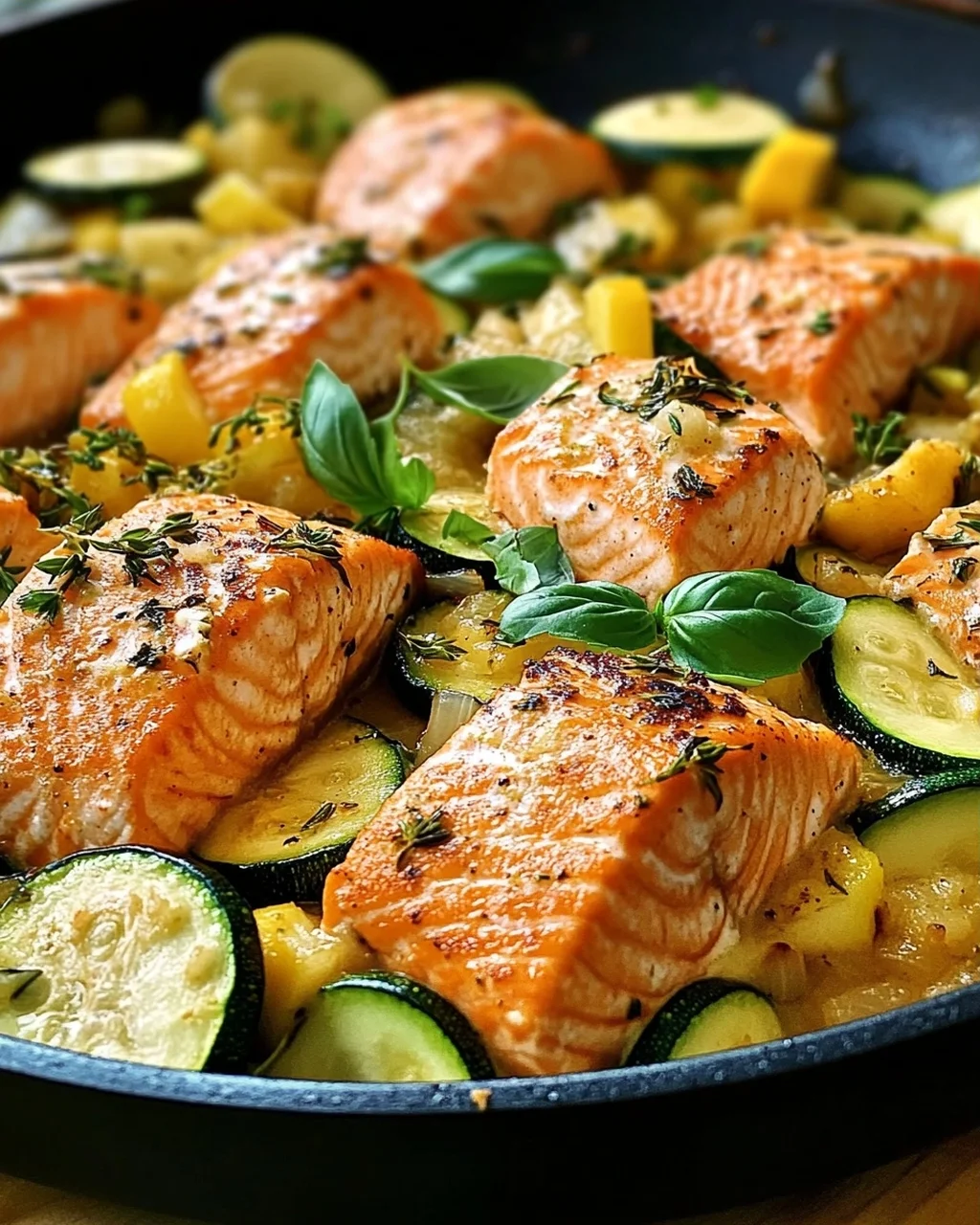 Zucchinipfanne mit Lachs