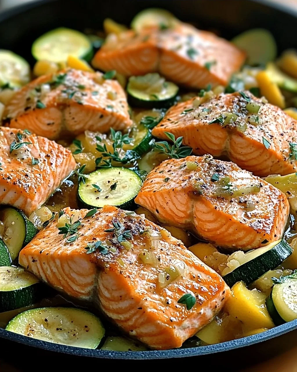 Zucchinipfanne mit Lachs